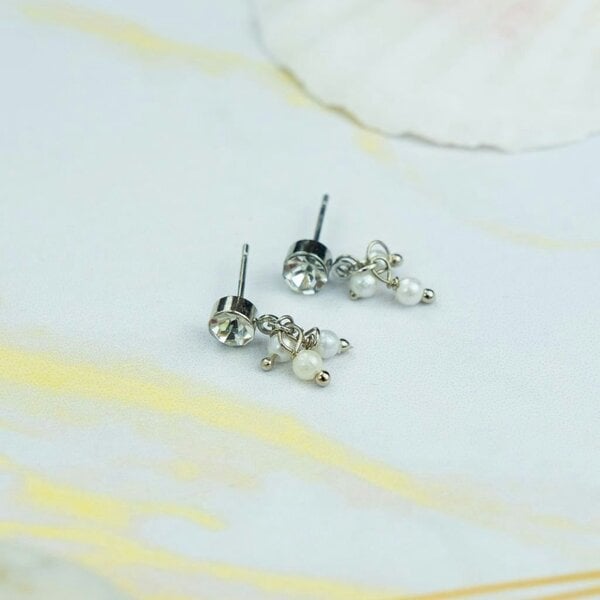 The Colourful Aura Silver Tiny Pearl Poth Zircon Screw Summer Dangle Dainty Drop Stud Earrings