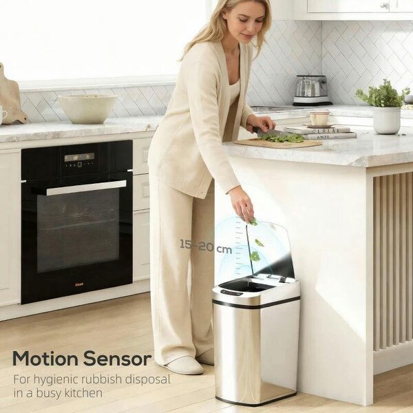 12L Sensor Bin, Automatic Touchless Motion Sensor Kitchen Bin with Fingerprint Resistant Stainless Steel, Silver