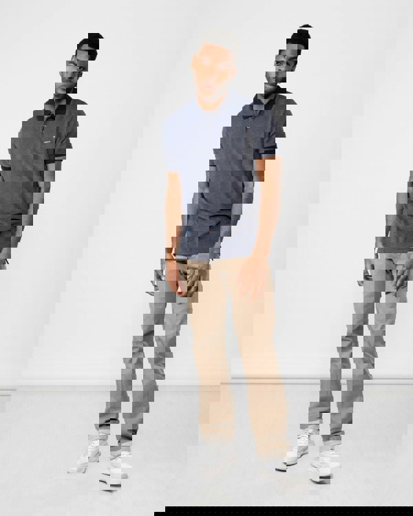 GANT Mens 4-Col Oxford Short Sleeve Pique Polo - 423 Persian Blue