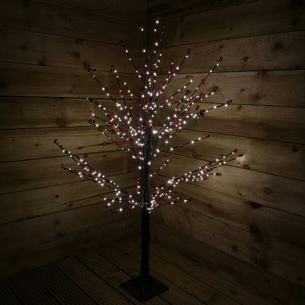 Samuel Alexander 120cm 4ft Christmas Lit Black Twig Tree Red Berry 400 Warm White LED