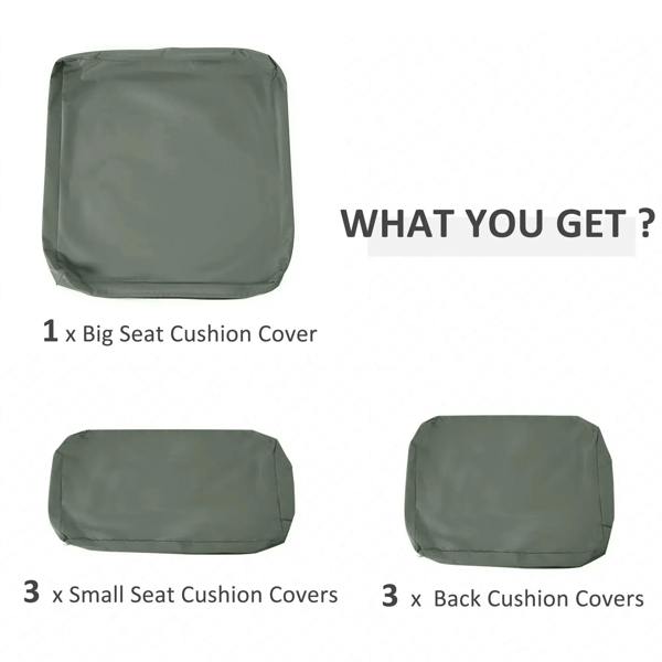 Deep grey cushion cover set display with 1 large seat cover and small/back covers