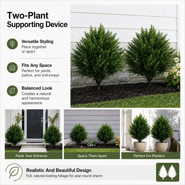 Lambu Artificial Cedar Topiary Balls Set of 2 Ground Spike Patio Garden Green