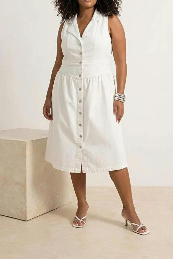 WOVCOR Jacket Collar A-line Comfort Denim Plus Size Dress