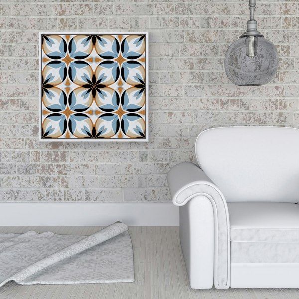 Warren Reed White Brown and Blue Geometric Pattern Framed Canvas