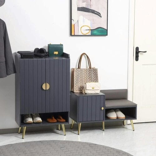 Bobobiy Shoe Storage Unit, with Padded Seat - Grey