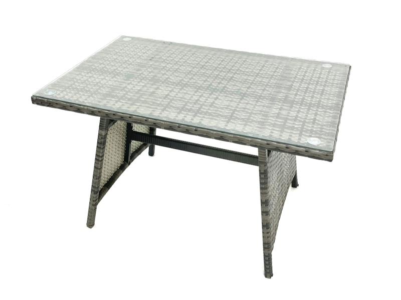 Fimous Outdoor Garden Set, Rattan Sofa Dining Table, Reclining Chair and 2 Small Footstools, Dark Grey Mixed