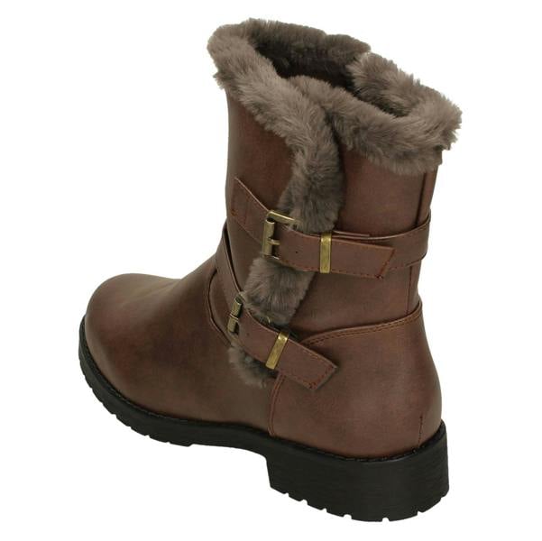 Spot On Ladies Spot On Buckle Detailed Ankle Boots F4451