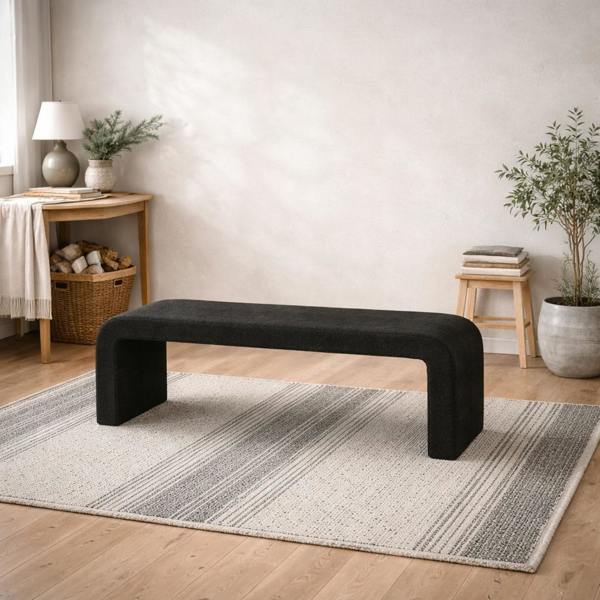 Wyld Haus Palermo Minimalist Curved Black Upholstered Hallway Bench