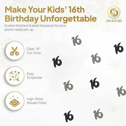 16th Birthday Black and Silver Metallic Confetti Table Decoration Pack, Available in 1, 2 or 4 Packs image 4