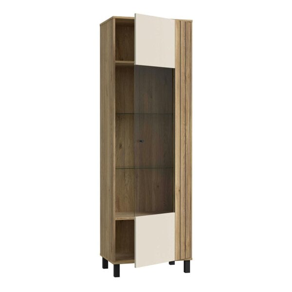 Wyld Haus Pandrup Glass Door Display Cabinet in Cream and Oak