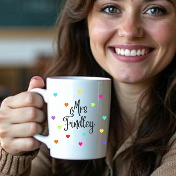 Personalised Colourful Hearts Mug Gift | Mum Gran Teacher Friend