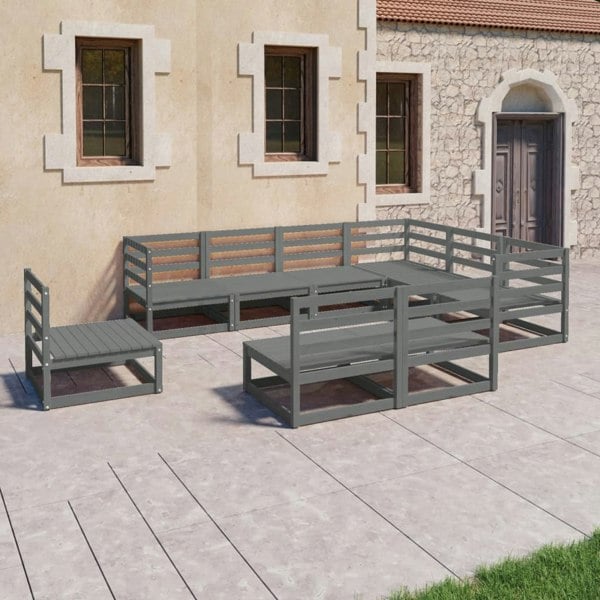 Berkfield 9 Piece Garden Lounge Set Grey Solid Pinewood