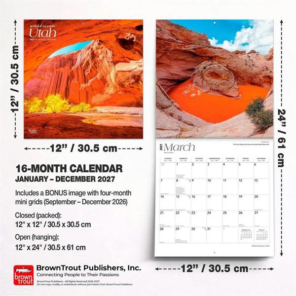 Wild & Scenic, Utah Calendar 2027, Wall Calendars, Month To View, Travel, Gift