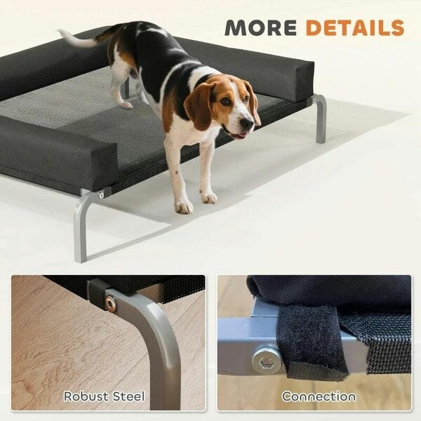 Elevated Dog Bed with Removable Bolsters, Raised Dog Bed for Medium Breeds, Portable Indoor & Outdoor Pet Cots, Black