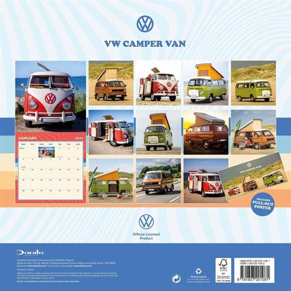 VW Camper Van Calendar 2027, Wall Calendars, Month To View, Transport, Gift