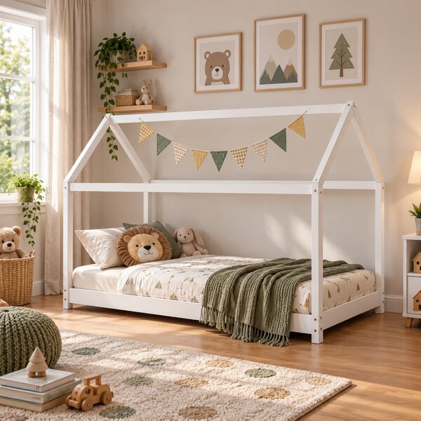 Maserri Ely Montessori House Bed for Kids, White Solid Pine, 3FT Single