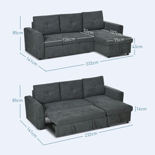 Wyld Haus Moso Dark Grey Fabric 3 Seater Pull Out Sofa Bed With Hidden Storage