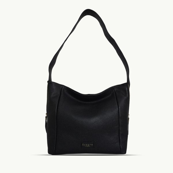 Assots London 'COURTNEY' Black Pebble Grain Leather Slouchy Hobo Bag