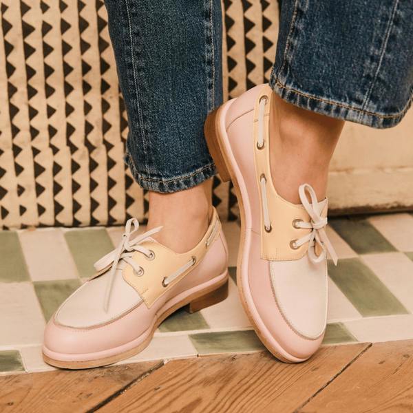 Embassy London Boatie - Yellow & Cream & Pink - Women's Leather Boat Shoe