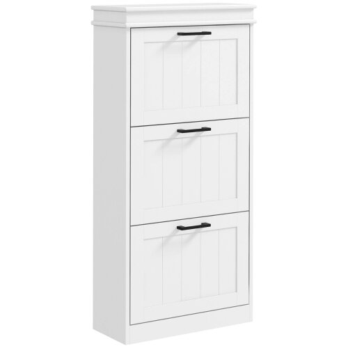 Wyld Haus Naravi Vino Wooden White Minimal 3 Drawer Shoe Cabinet For 15 Pairs