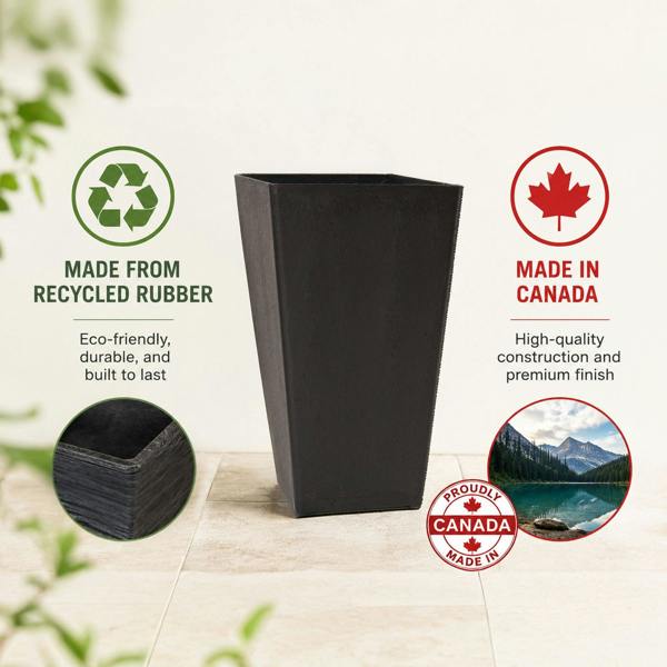 Nicoman Avondale Black Smooth Recycled Rubber Plant Pot