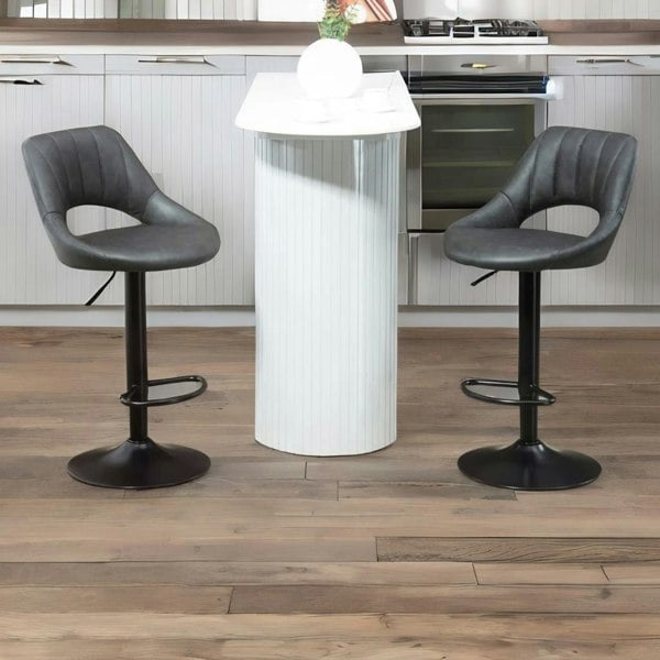 Rafaelo Mobilia 2PC Height Adjustable 360 PU Leather Swivel Bar Stools Set Black