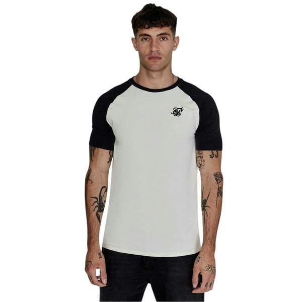 SikSilk Mens Logo Crew Neck Raglan T-Shirt - Ecru/Black - 