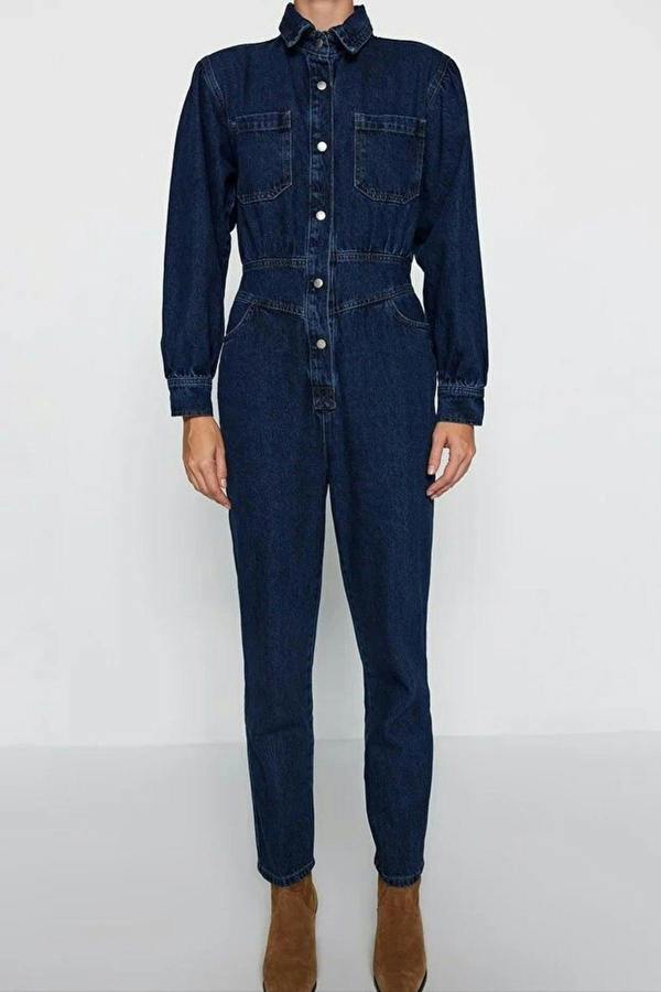 WOVCOR Balloon Sleeve Denim Jumpsuit