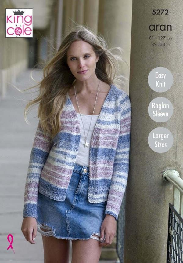 King Cole Drifter Aran Knitting Pattern 5272, Cardigans for Women, 32 - 50 Inches - Easy