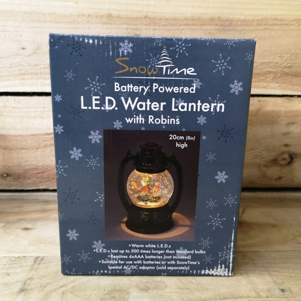Samuel Alexander 20cm Dual Power LED Christmas Glitter Water Spinner Antique Lantern Robin Scene
