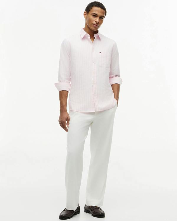Tommy Hilfiger Heritage Oxford Mens Long Sleeve Striped Shirt - Rose Petal/Stripe