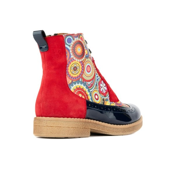 Embassy London Hatter - Red Navy - Women's leather ankle boot with laces and zip
