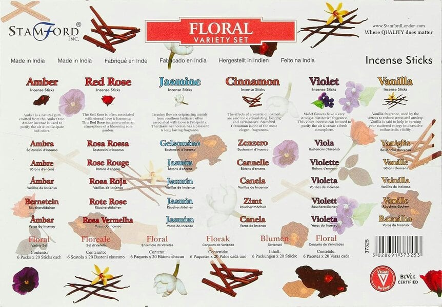 Stamford 37325 Floral Variety Incense Sticks Gift Set, 6 packs x 20 sticks