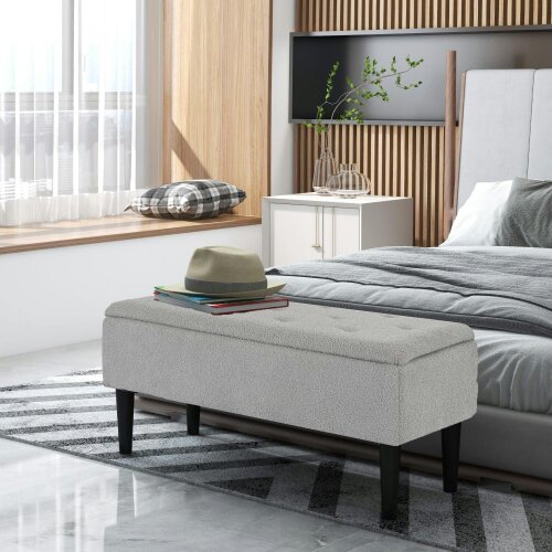 Wyld Haus Vemovi Fabric Grey Storage Ottoman Bench With Wooden Legs 57 Litre