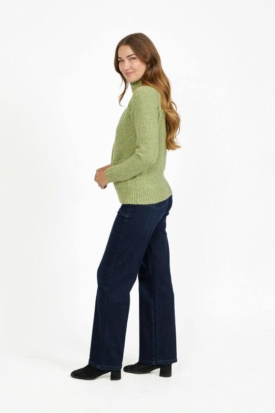 Mudflower Button Tab Collar Zip-Up Knit Cardigan with Pockets