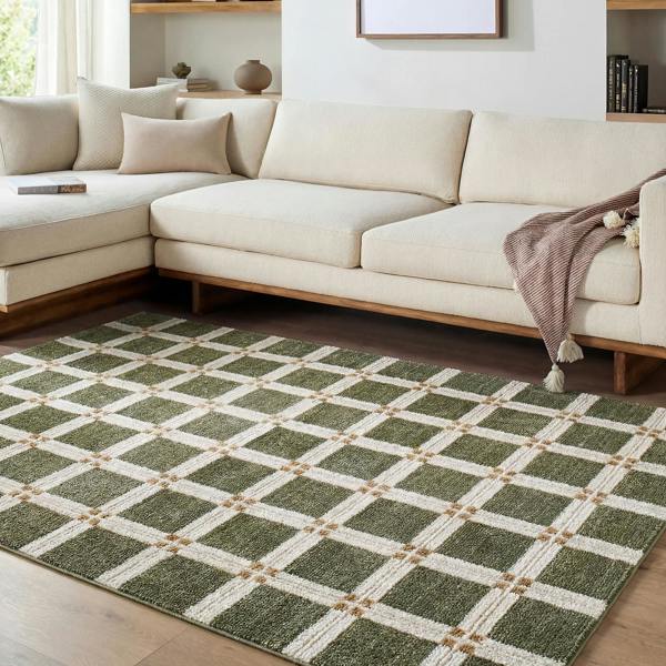 Livabliss La Luna-Modern Green Off-White Grey Brown Graphic Rug