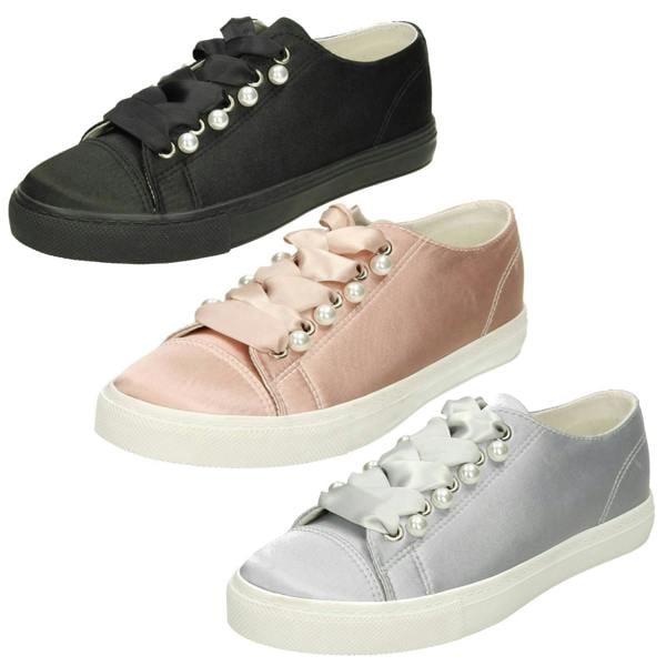 Spot On Ladies Spot On Ribbon Lace Up Pumps