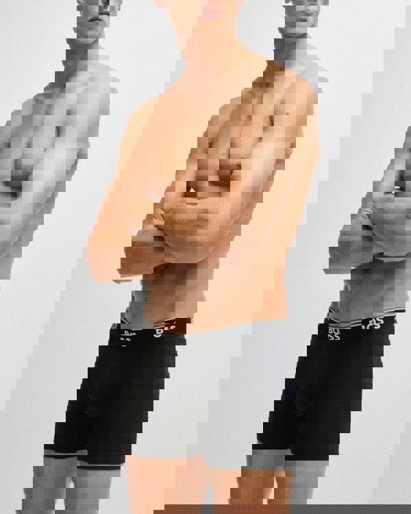 BOSS Orange Power Three Pack Mens Stretch Cotton Boxer Briefs With Logos NOS - Open Grey 061