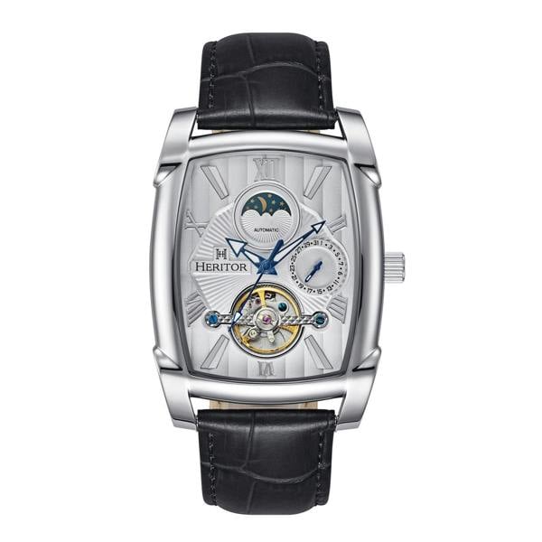 Heritor Automatic Valentin Leather-Band Watch w/Date - Silver/White - HERHS4402