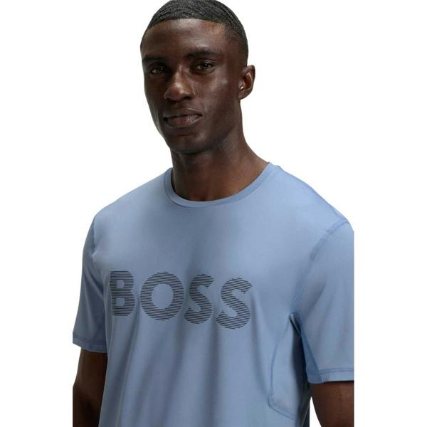Boss Mens Striped Logo Regular T-Shirt - Blue - 