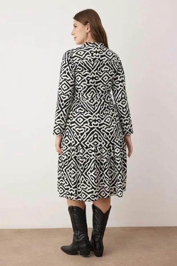 WOVCOR Polo Collar Crinkle Knit Plus Size Dress