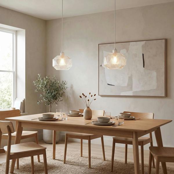 Designer Multi-Faceted Hexagonal Drum Clear Glass Pendant Light Shade Image 6