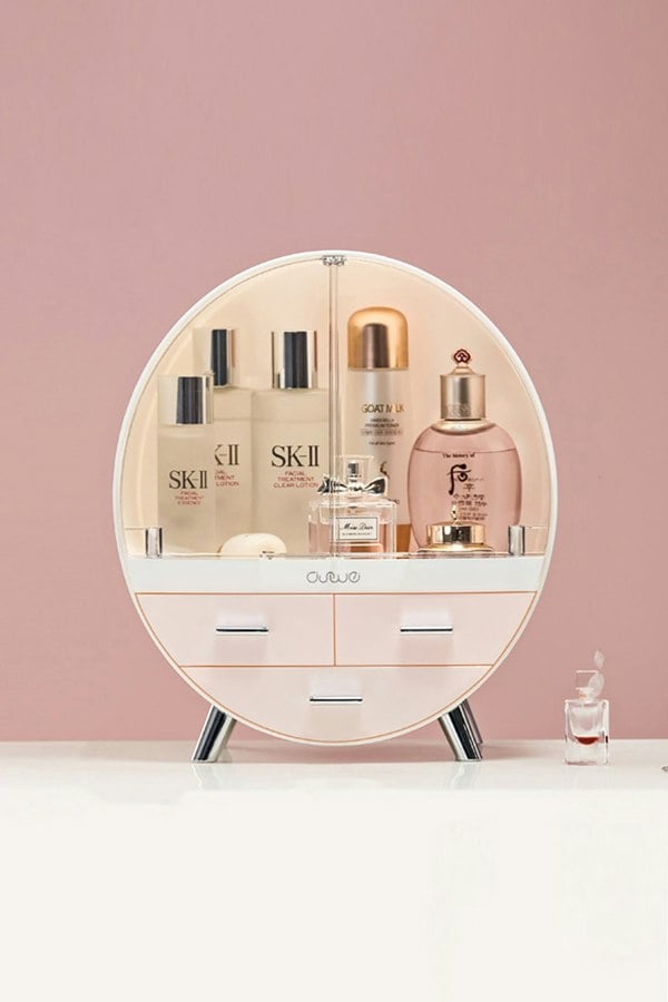 Living and Home Dustproof Round Cosmetic Storage Box Desktop Organzier