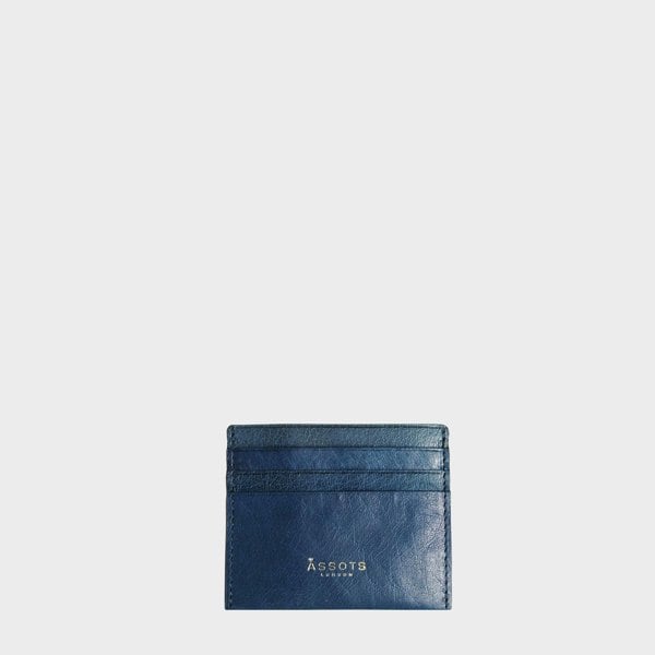 Assots London 'FANN' Ensign Blue Vintage leather Compact RFID Credit Card Holder