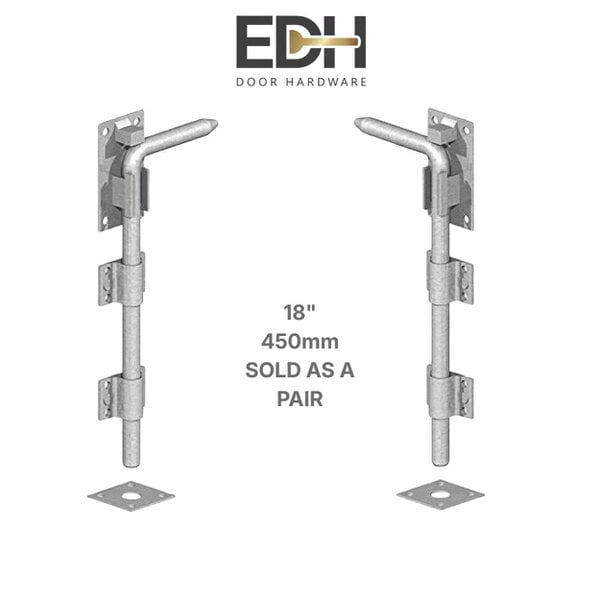 EDH Door Hardware Galvanised Heavy Duty Garage & Gate Drop Down Bolt – 12", 18" & 24" - 18" - Pair