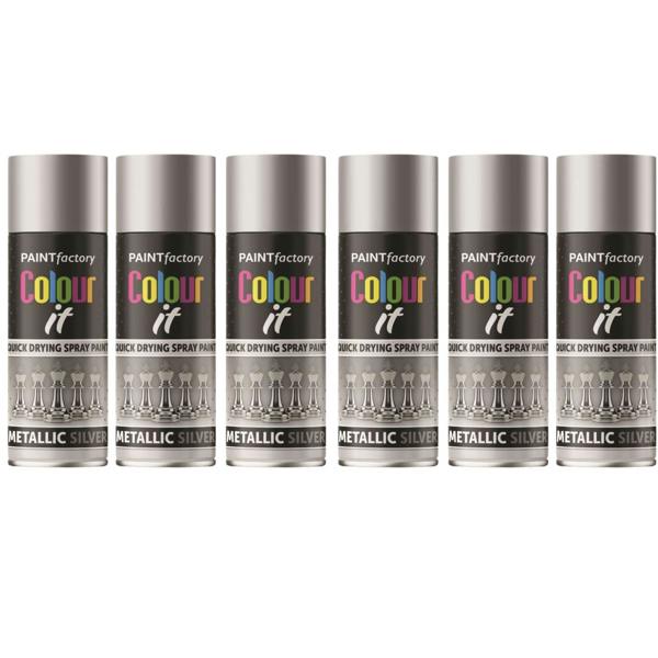 Paint Factory 6X  Metallic Silver Spray Paint 200ml
