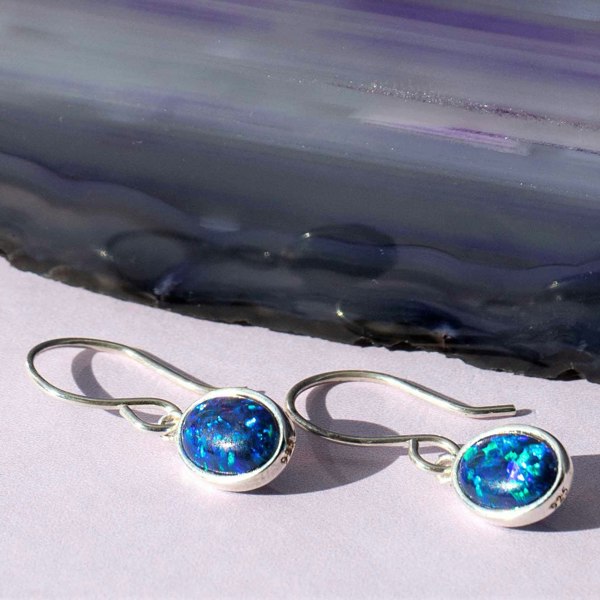 Natural Black Opal Sterling Silver October Birthstone Drop Earrings