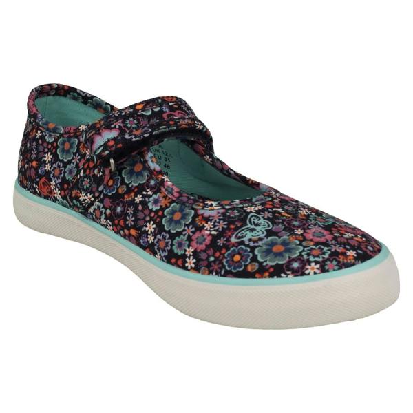 Start-rite Girls Startrite Floral Detailed Mary Jane Canvas Shoes Busy Lizzy