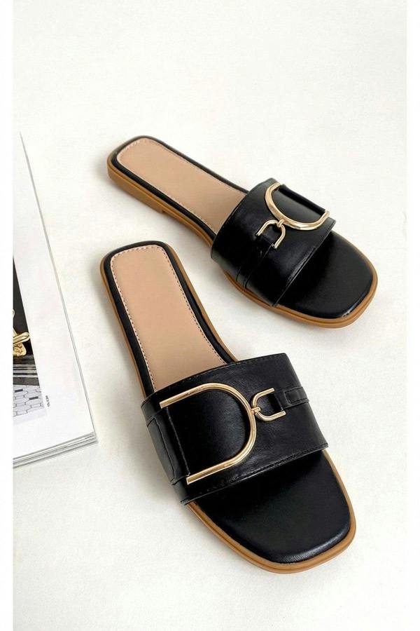 Ashleigh Gold Detail Sliders - Black_wb