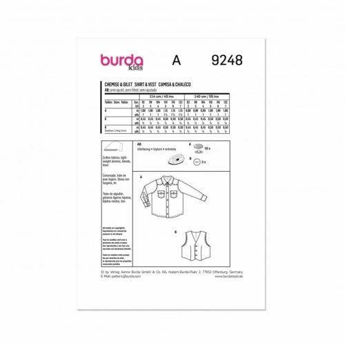 Burda Sewing Pattern 9248 Shirts and Waistcoats For Kids, Ages: 2-7 Years - Intermediate